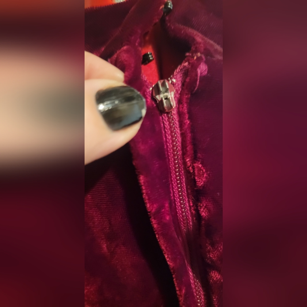 Vintage 1980's Asian Influenced Red Velour Dress - Picture 8 of 11